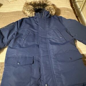 Polo Ralph Lauren Men's Blue Puffer Coat with Faux Fur Hood